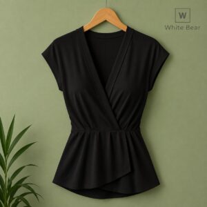 Essence solid colour wrap v-neck t-shirt — REU Brand, ছবি 2